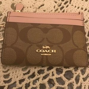 Coach signature mini skinny zip id key ring